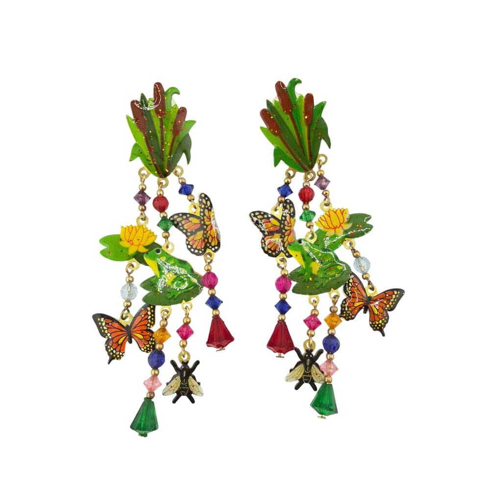 Lunch at the Ritz Summer Garden Enameled Monarch Butterfly and Crystal Earrings